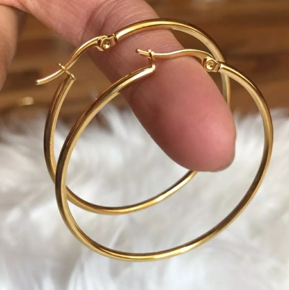 NEW Yellow Gold Tone 2" Round Circle Hoop Earrings - Picture 2 of 7